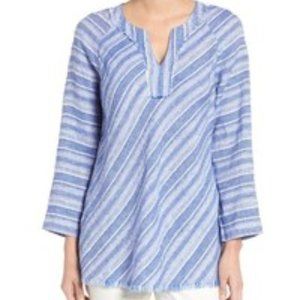 NIC+ZOE Freshwater blue striped linen tunic top